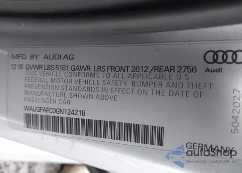 2016 Audi A6 2.0T Premium Plus from USA, damaged, VIN WAUGFAFC0GN124218